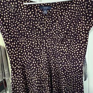 Chaps cap sleeve dress, burgundy with cream polka dots